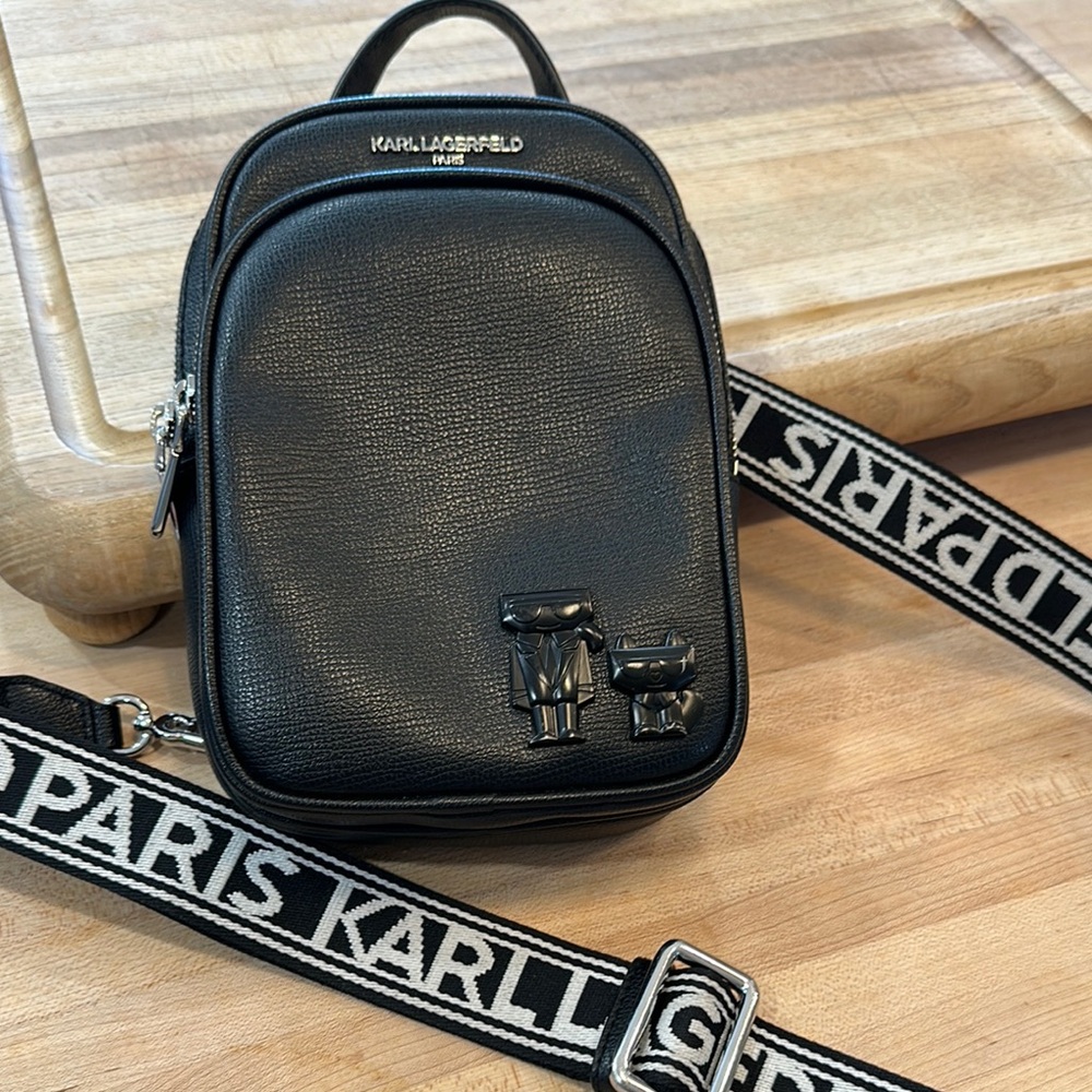 Karl Lagerfeld Black Crossbody Bag with Branded Strap